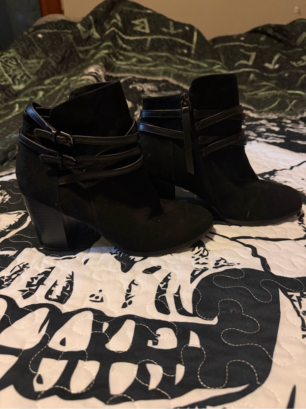 Forever 21 Black Suede Ankle Booties with Strap Accents